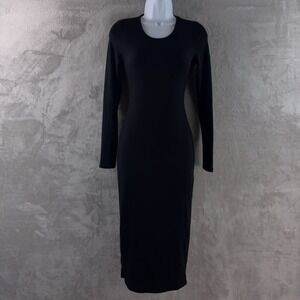Marine Layer Lexi Rib Midi Dress Womens Size Small Black Long Sleeve Bodycon